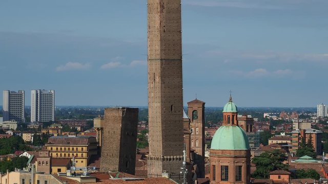 View towards the Asinelli Tower, Bologna, Emilia-Romagna, Italy
