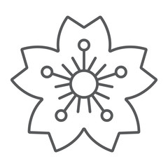 Sakura thin line icon, japan and flower, cherry blossom sign, vector graphics, a linear pattern on a white background.