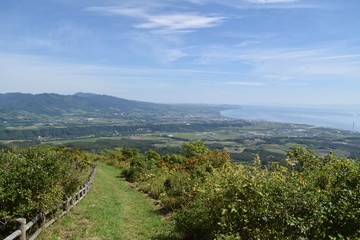 Obraz premium Landscape with ocean and forest in Hokkaido, Japan