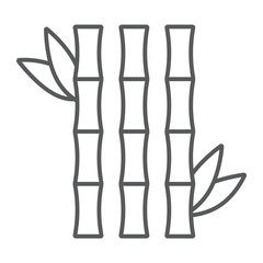 Bamboo thin line icon, asian and plant, japanese tree sign, vector graphics, a linear pattern on a white background.