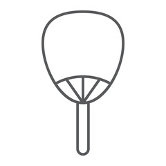Uchiwa thin line icon, asian and accessories, japanese fan sign, vector graphics, a linear pattern on a white background.