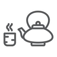 Obraz premium Japanese tea line icon, asian and drink, kettle and cup sign, vector graphics, a linear pattern on a white background.