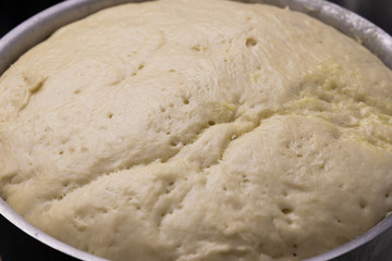 close-up fermented dough, ready to make dough, homemade fermented dough,