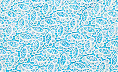 Beautiful white lace on light blue background.