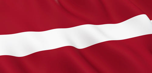 Obraz premium National Fabric Wave Closeup Flag of Latvia Waving in the Wind. 3d rendering illustration.
