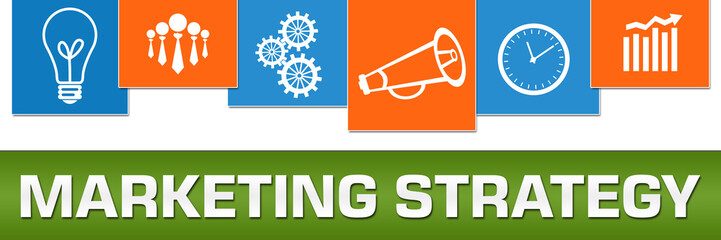 Marketing Strategy Business Symbols Green Blue Orange On Top 