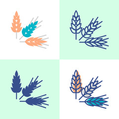 Wheat, rye and barley grains icon set in flat and line styles