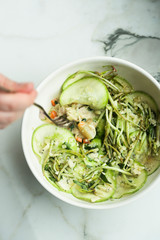 Zucchini bake with greens rabbit meat