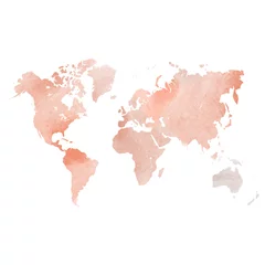Poster Rode aquarel kaart van de wereld. vector illustratie © pyty