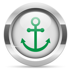 Obraz premium Anchor icon.White metal internet button. Glass with green icon, vector.