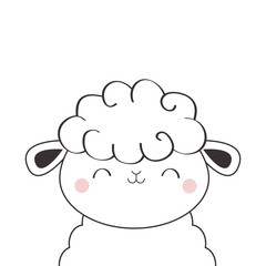 Sheep lamb face head icon. Linecontour silhouette. Cloud shape. Cute cartoon kawaii funny smiling baby character. Nursery decoration. T-shirt print. Flat design. White background.