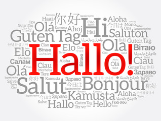 Fototapeta premium Hallo (Hello Greeting in German) word cloud in different languages of the world