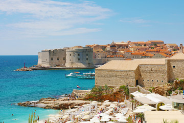 Dubrovnik old town and Banje beach, Adriatic sea, Croatia