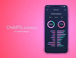 Fototapeta premium Vector graphics mobile infographics with four options. Template for creating mobile applications, workflow layout, diagram, banner, web design, business reports with 4 steps