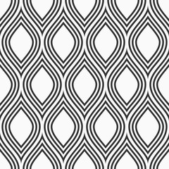 Abstract seamless pattern of stylized petals. Vector monochrome background.