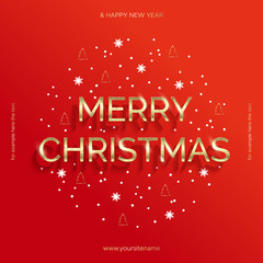 Golden text on red background. Merry Christmas