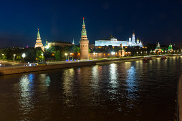Fototapeta na wymiar Night view of Moscow Kremlin over Moscow river, Russia