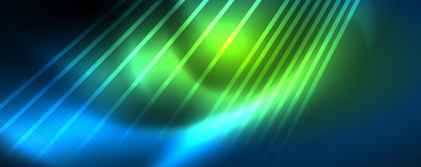 Neon blue glowing lines, magic energy space light concept, abstract background wallpaper design