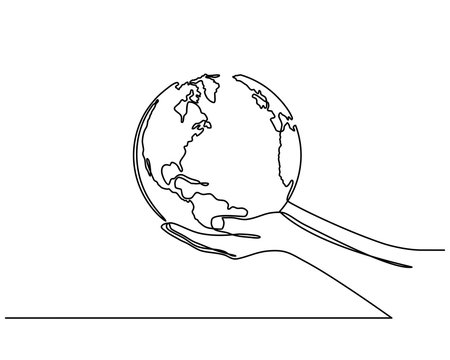 recommend clip art: Continuous line drawing of hands holding Earth globe. Vector illustration isolated on white background