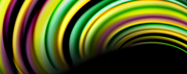 Fluid color rainbow style wave abstract background, techno modern design on black