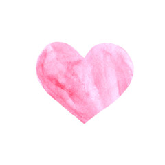 Pink Red watercolor heart isolated on white background. Gentle, romantic background for design of cards, invitations, etc