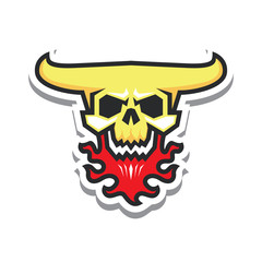 illustration of skull with horn and fire sticker
