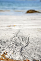 Sandy beach with pattern carved by the running sea water
