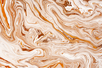 Caramel, cream dynamic and fluid raster texture. Abstract acrylic paints mixture color background.