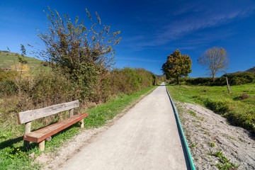 Ruta del Ferro, Iron and Coal Route, Old railway transformed in trail walk or bike ride. Villages of Sant Joan de les Abadesses and Ripoll, in Ripolles area, Catalonia, Spain.