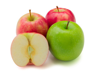 Red and green apples isolated on white background