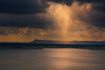  sunset reflection in a lake at Ubonrat dam