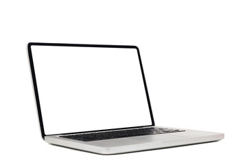 laptop computer mock up with empty blank white screen isolated on white background with clipping...