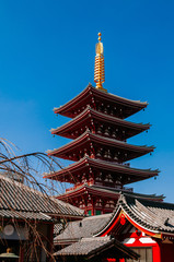 Fototapeta na wymiar Asakusa Sensoji temple five storey pagoda Tokyo famous attraction