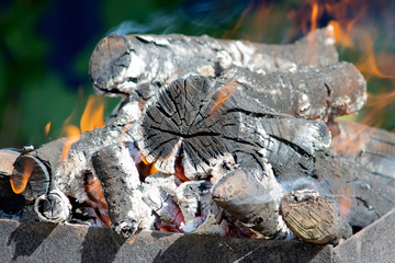 firewood burning on a brazier brazier, fire, coals, background