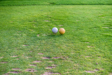 Beschädigte und abgenutzte Rasenfläche auf Golfplatz