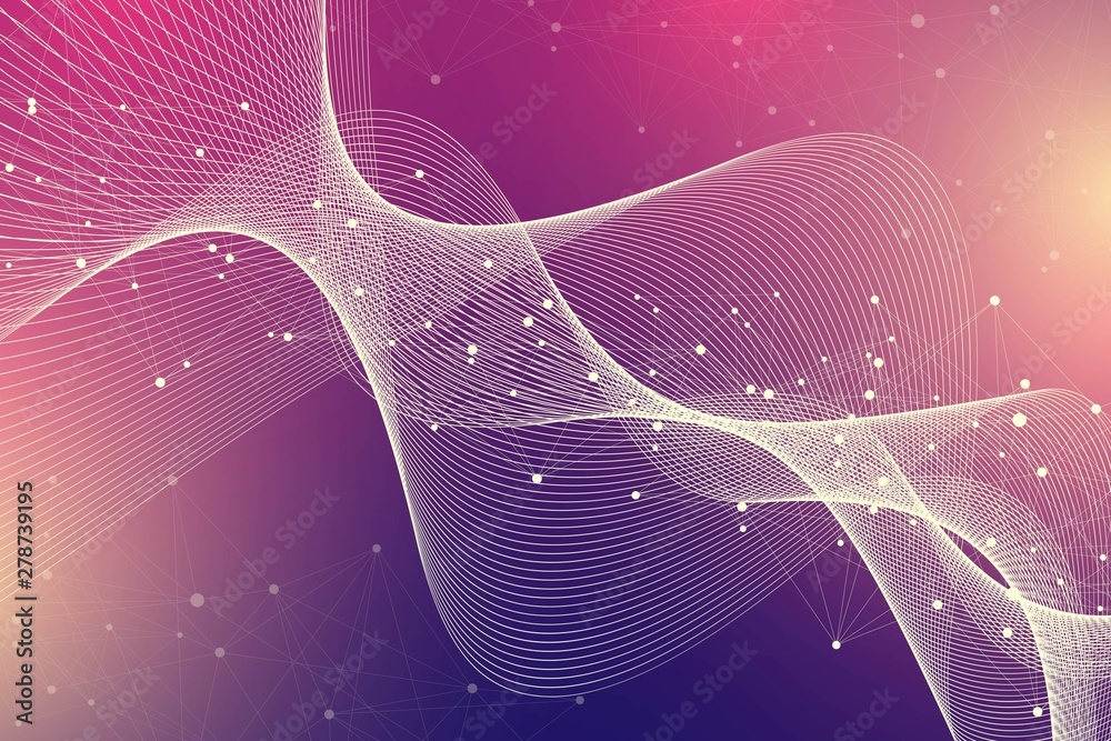 Poster expansion of life. colorful explosion background with connected line and dots, wave flow. visualizat