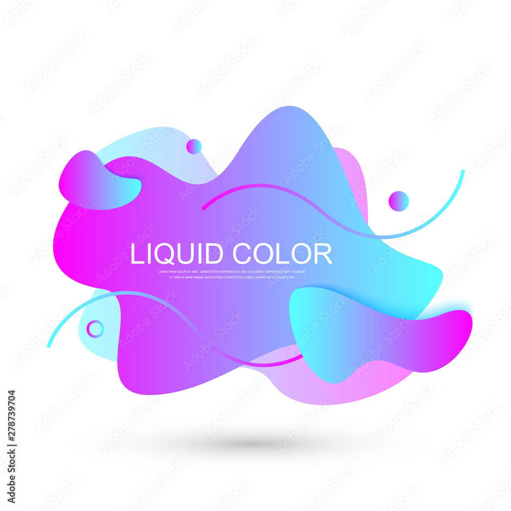 Aufkleber Modern graphic design elements in shape of fluid blobs with geometric lines. Gradient blue and green, red and violet geometrical shapes. Liquid stain with dynamic color for flyer, presentation.