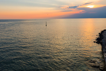 Fototapeta na wymiar Aerial view of the dusk over the ocean and beautiful twilight