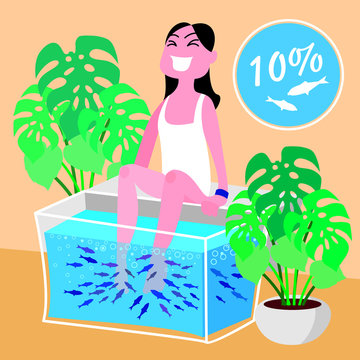 Fish-spa, vector illustration of fish and the girl