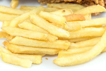 French fries and Breaded chicken fingers