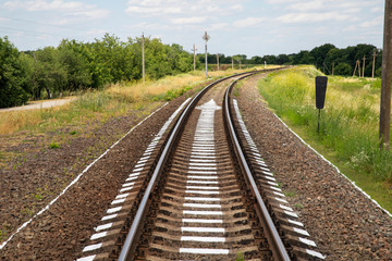 Fototapeta na wymiar Railway railway leaving for horizon. Railway close-up. 