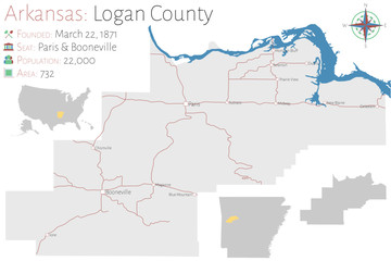 Large and detailed map of Logan county in Arkansas, USA