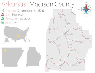 Large and detailed map of Madison county in Arkansas, USA