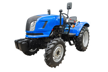 Small agricultural tractor side view, isolated on a white background