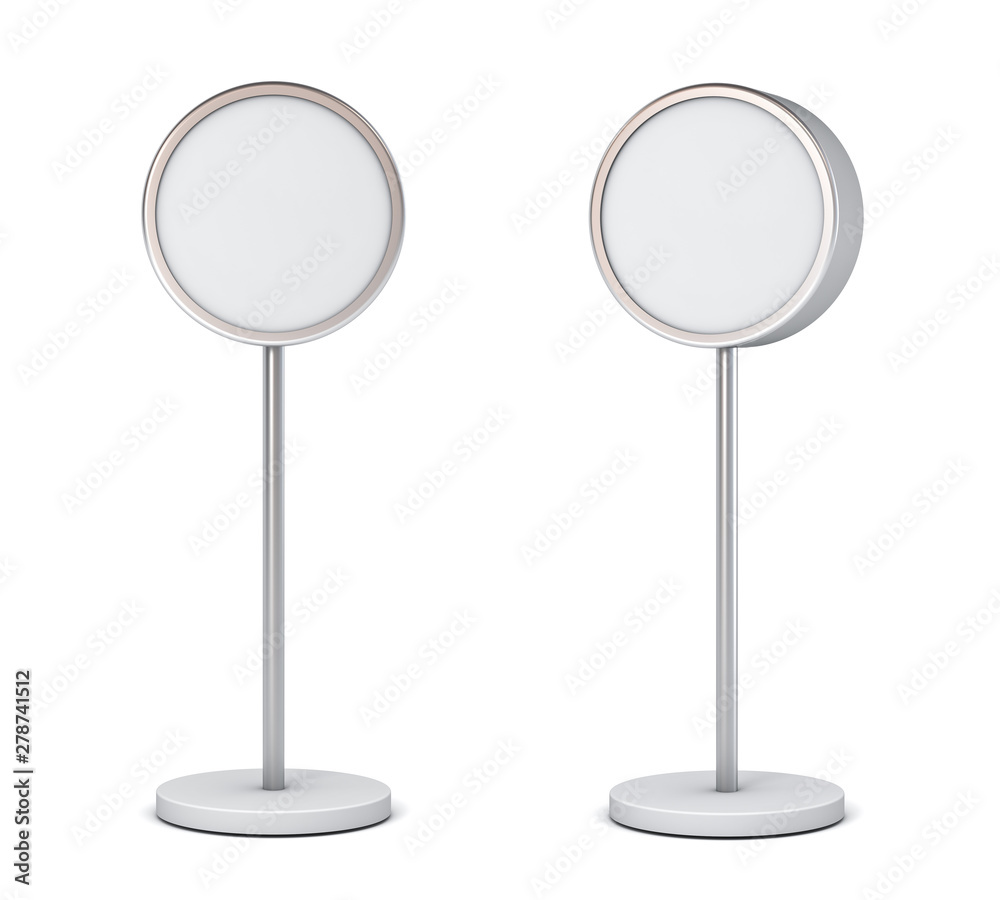 Fototapete blank round sign box with pole stand blank mock up information signage board or advertising round bi