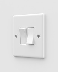 Double light switch on a light grey background. 3d render. Angled view. Isolated Objects Series.
