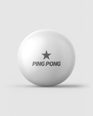 White ping pong ball on a light grey background. 3d render. Front view. Isolated Objects Series.
