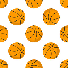 Seamless pattern with orange basketball balls flat style design vector illustration isolated on white background. Basketball - popular sport game and ball - symbol of it.