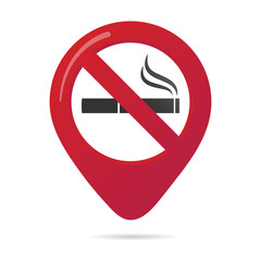 No smoking area marker map pin icon sign with flat design gradient styled cigarette in the prohibited forbidden red circle. Symbol of the no smoking area in the map apps isolated on white background