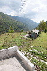 Trail on the Annapurna Base Camp Trek in tropical Rain forest Nepal.